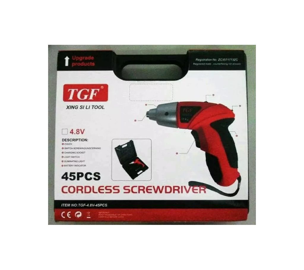 TGF 45 PCS Cordless Screwdriver With Drill Machine