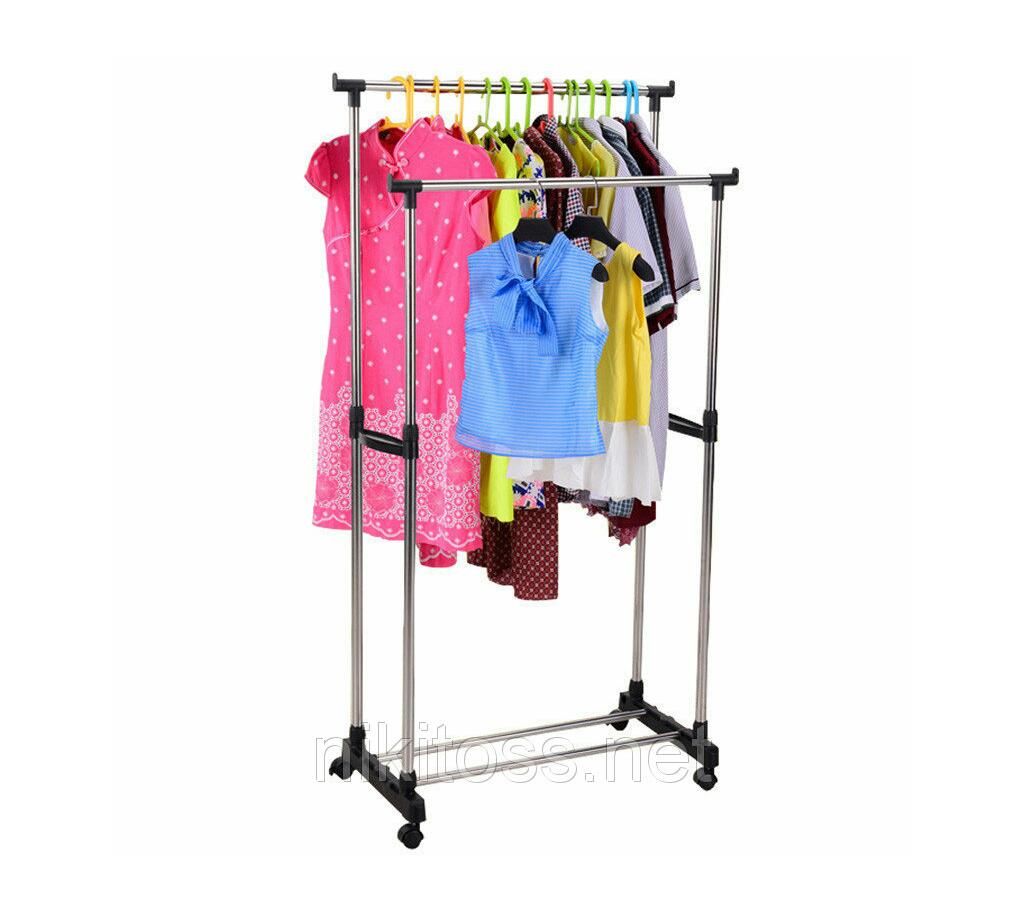 Double Pole Telescope Clothes Hanging Stand