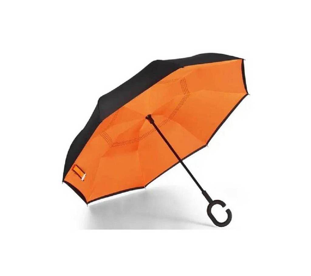 Oversize (108 CM) Orange-Black Reverse Umbrella with Double Layer Fabric and C-shape Handle for Vehicle and personal use