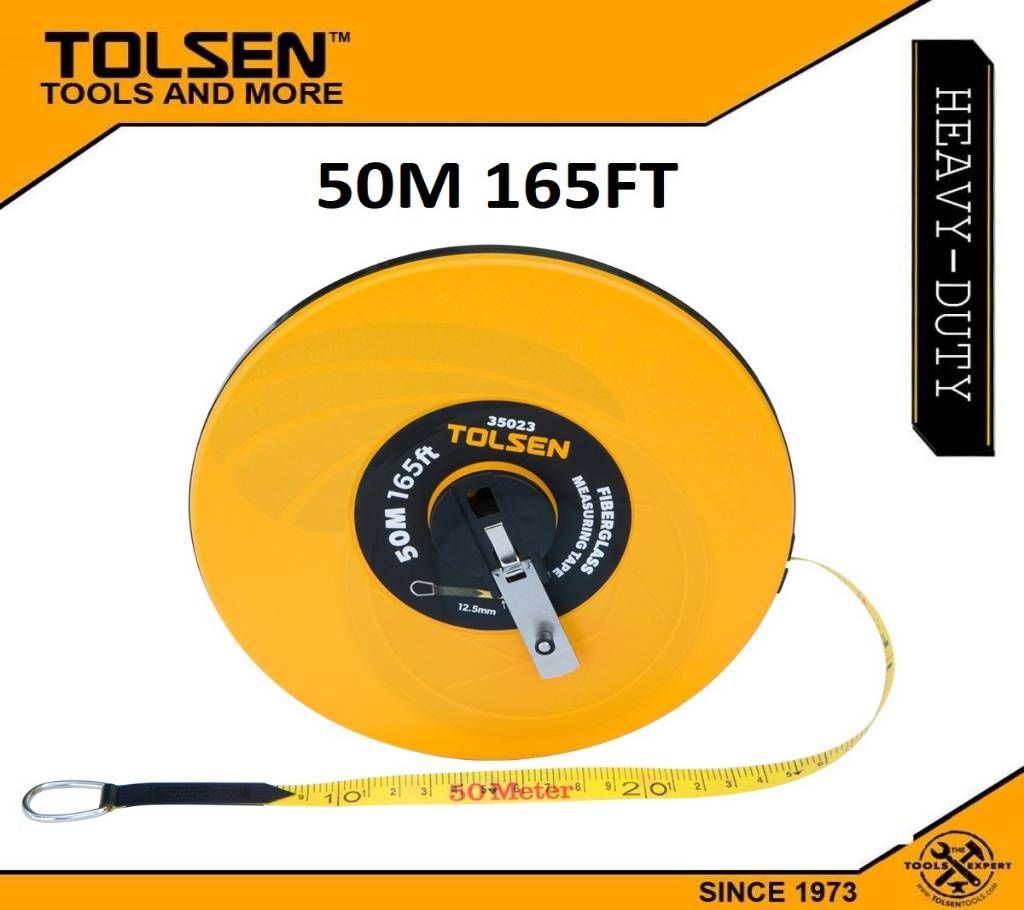 TOLSEN 50M 165FT Fiberglass Measuring Tape with Metal Ring ABS Case 35023