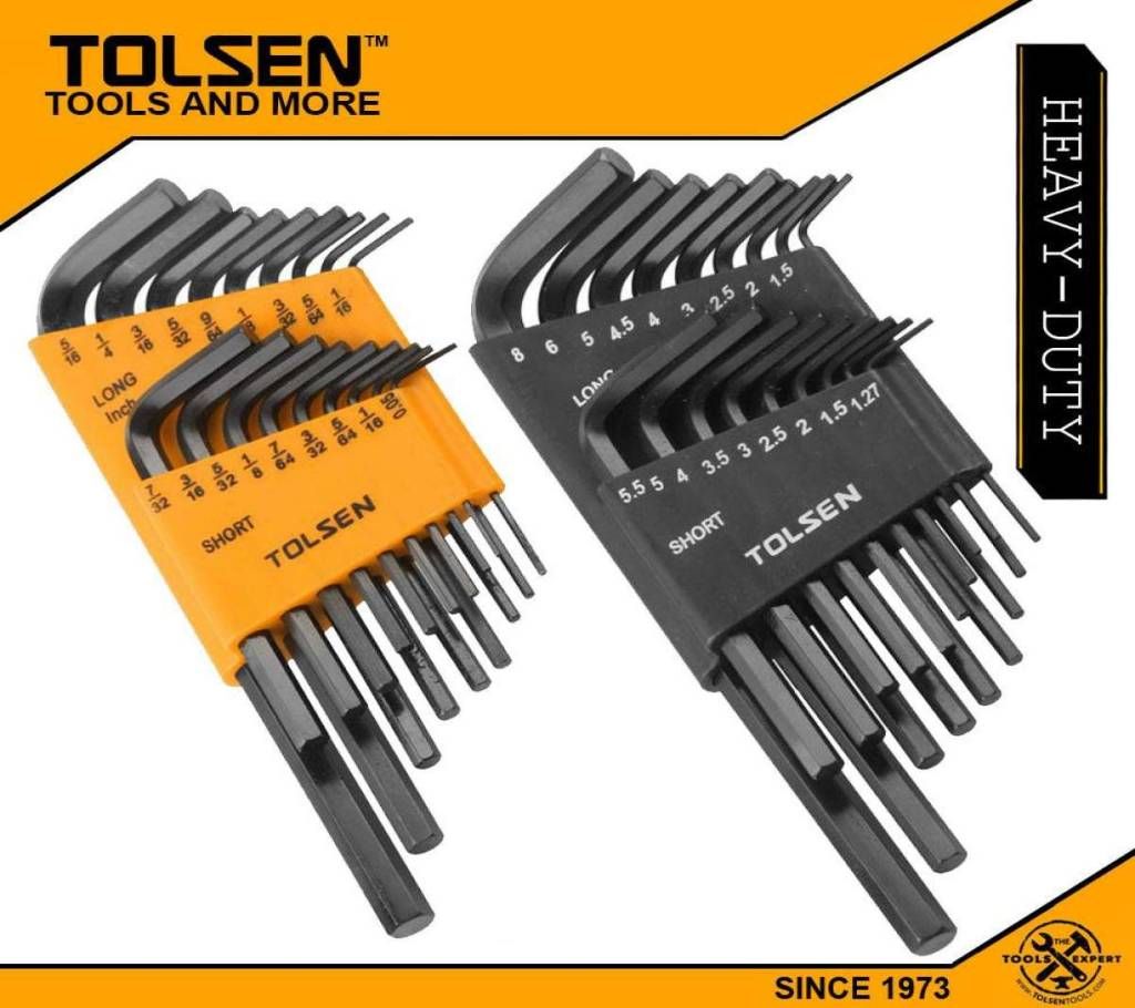 TOLSEN 36pcs Allen Hex Key Set (Inches & Metric) Black Finish 20094