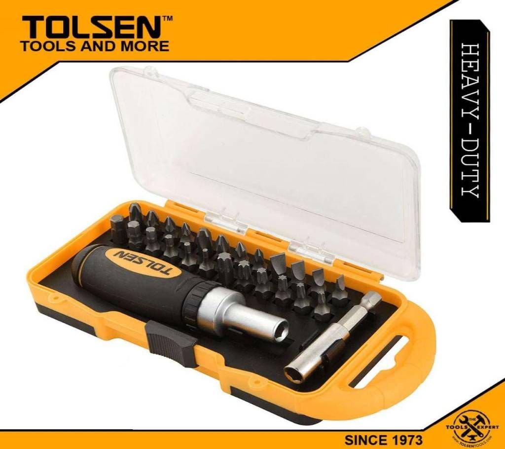 TOLSEN 26pcs Ratchet Bit Set w/ Bit Holder (Philip & Flat) 20034 TPR Handle