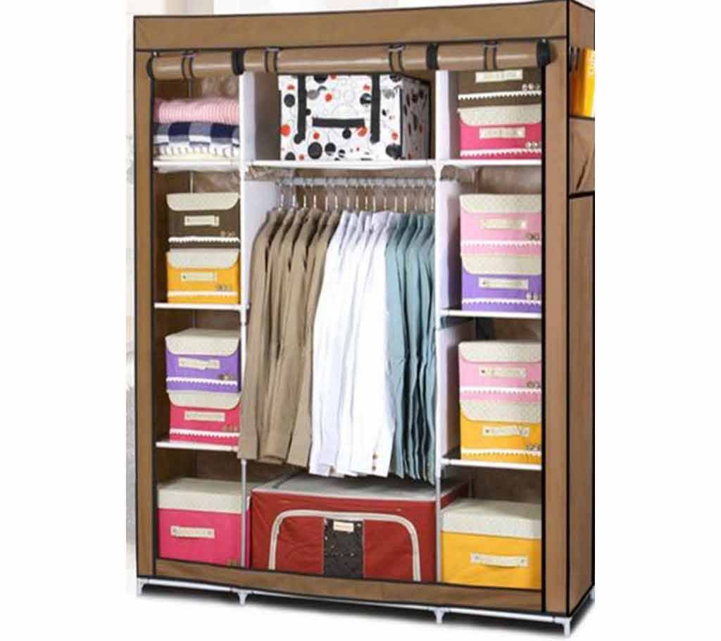 Portable Wardrobe Clothes Storage Rack - Brown