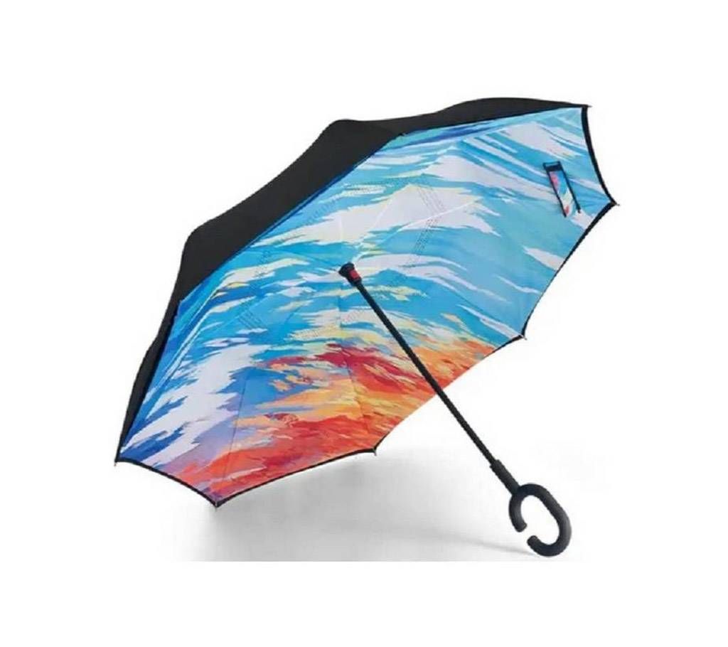 Oversize (108 CM) Genuine Blue Symphony  Reverse Umbrella with Double Layer Fabric and C-shape Handle for Vehicle and personal use