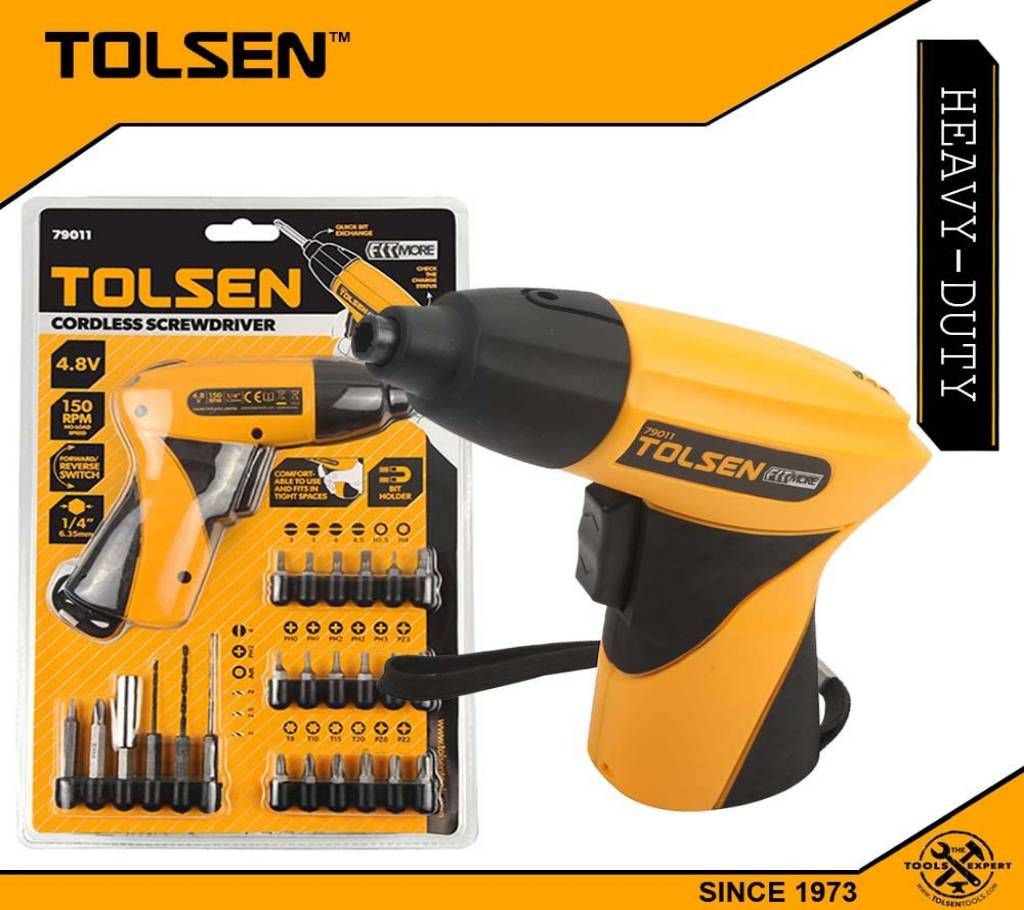 TOLSEN Cordless Drill Screwdriver w/ 24 pcs Accessories (4.8V) Forward & Reverse Switch 79011