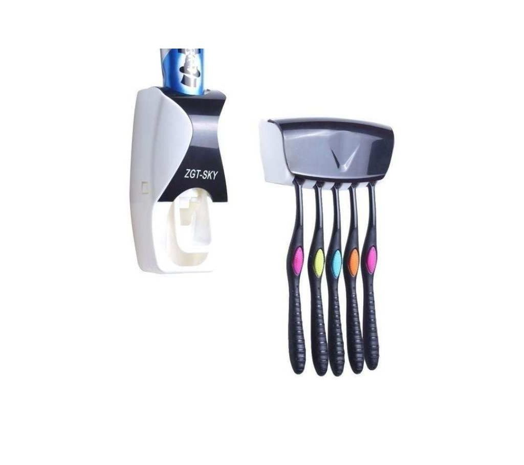 Automatic Toothpaste Dispenser with Toothbrush Holder - Black