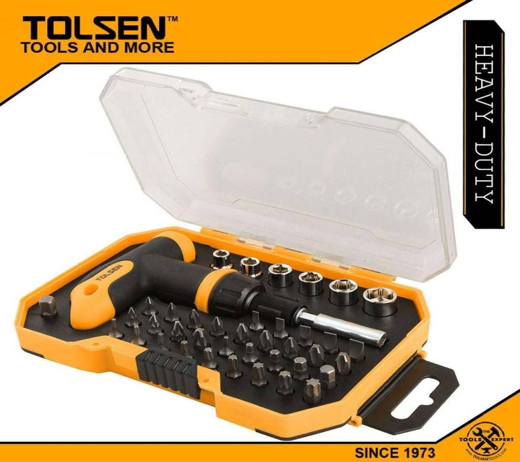 TOLSEN 41pcs Bit & Ratchet Socket Set w/ Quick Change T-Handle 20036