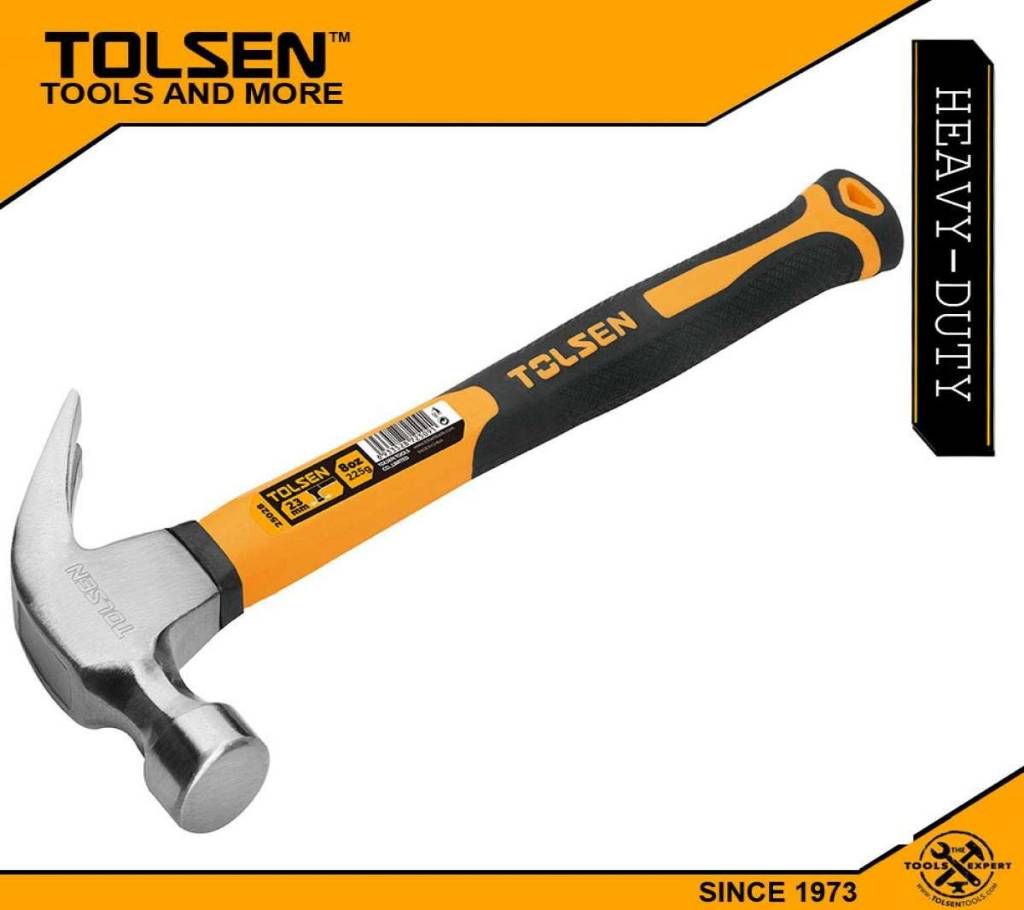 Tolsen Claw Hammer (8oz / 225g) Fiberglass Handle Smooth Face Nail Puller Grip pro Series 25028