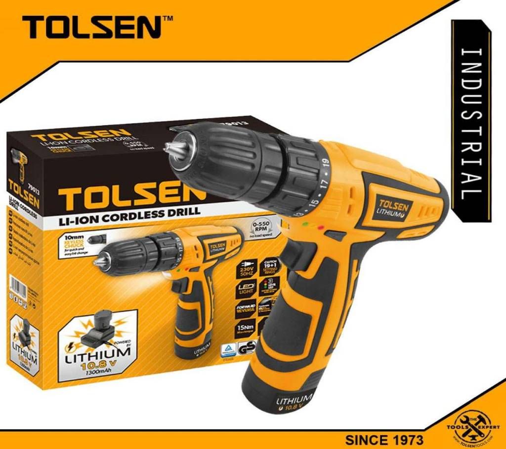 TOLSEN LITHIUM Cordless Drill w/ Power Light Soft Grip Handle (1300 mAh 10.8V) GS & TUV Approved 79013
