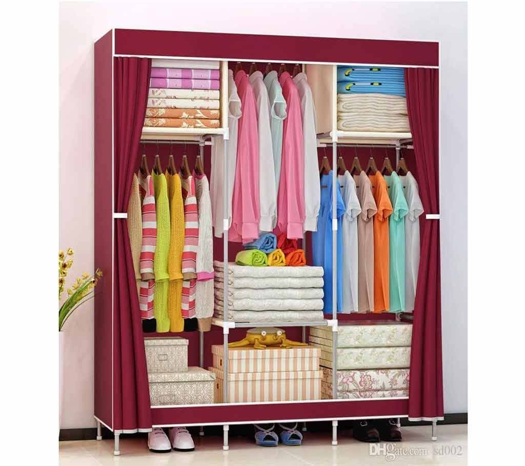 Portable Wardrobe Clothes Storage Rack - Wine Red