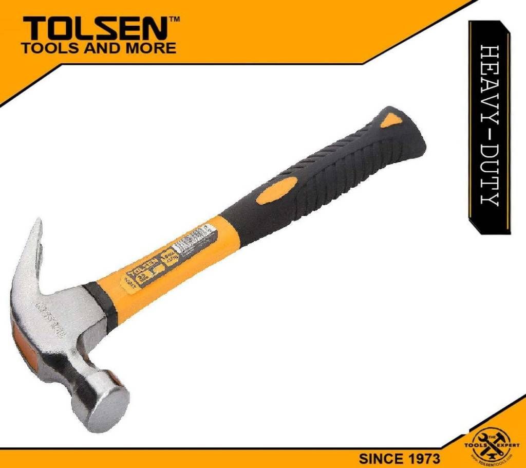 Tolsen Claw Hammer (16oz / 450g) Fiberglass Handle Smooth Face Nail Puller Grip pro Series 25030