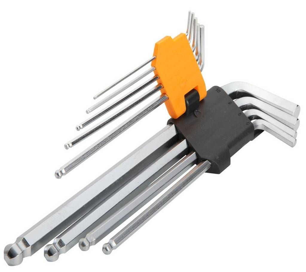 Tolsen 9pcs Extra Long Arm Allen Hex Ball L Key Set Hexagon Wrenches Metric