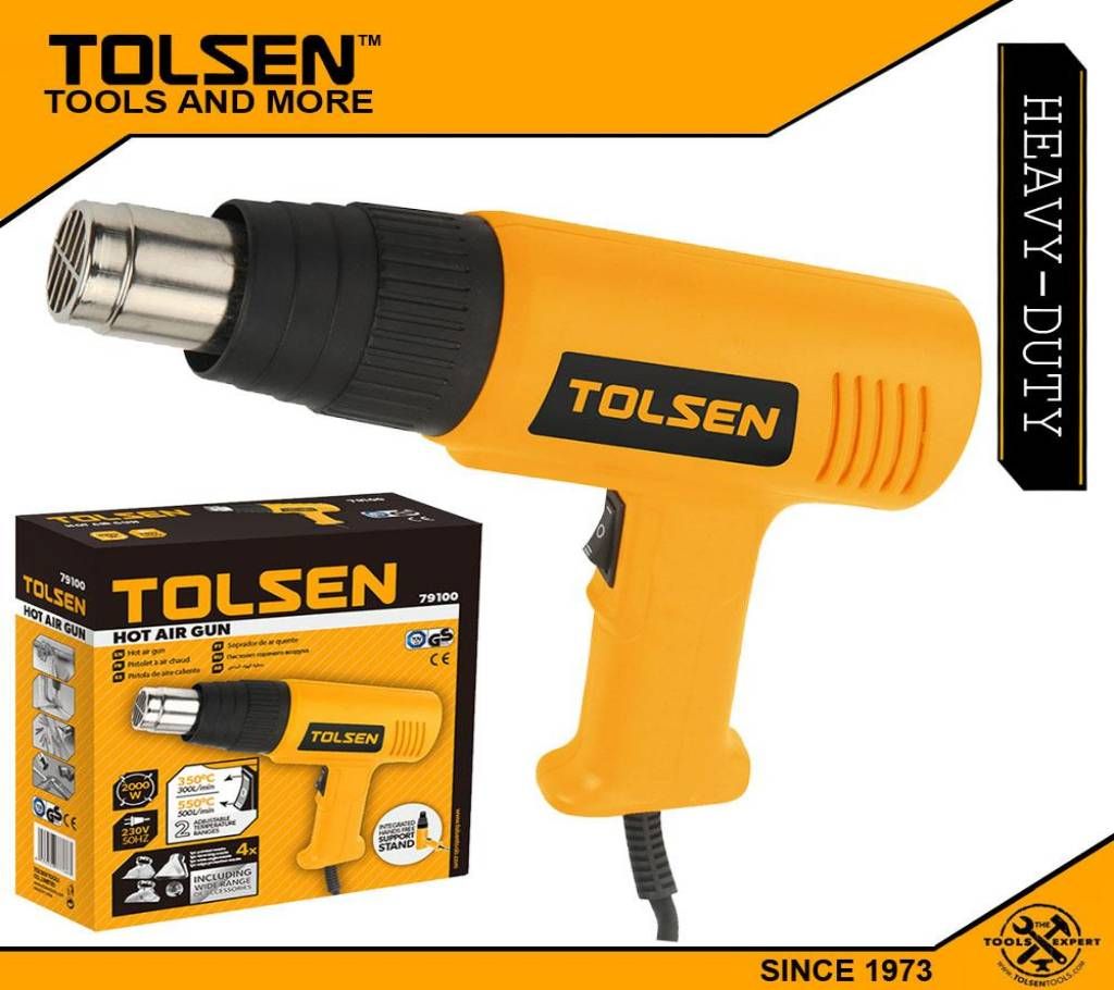 TOLSEN Hot Air Heat Gun Dryer w/ 4 Free Nozzle (2000W) Adjustable Heat Two Level 79100