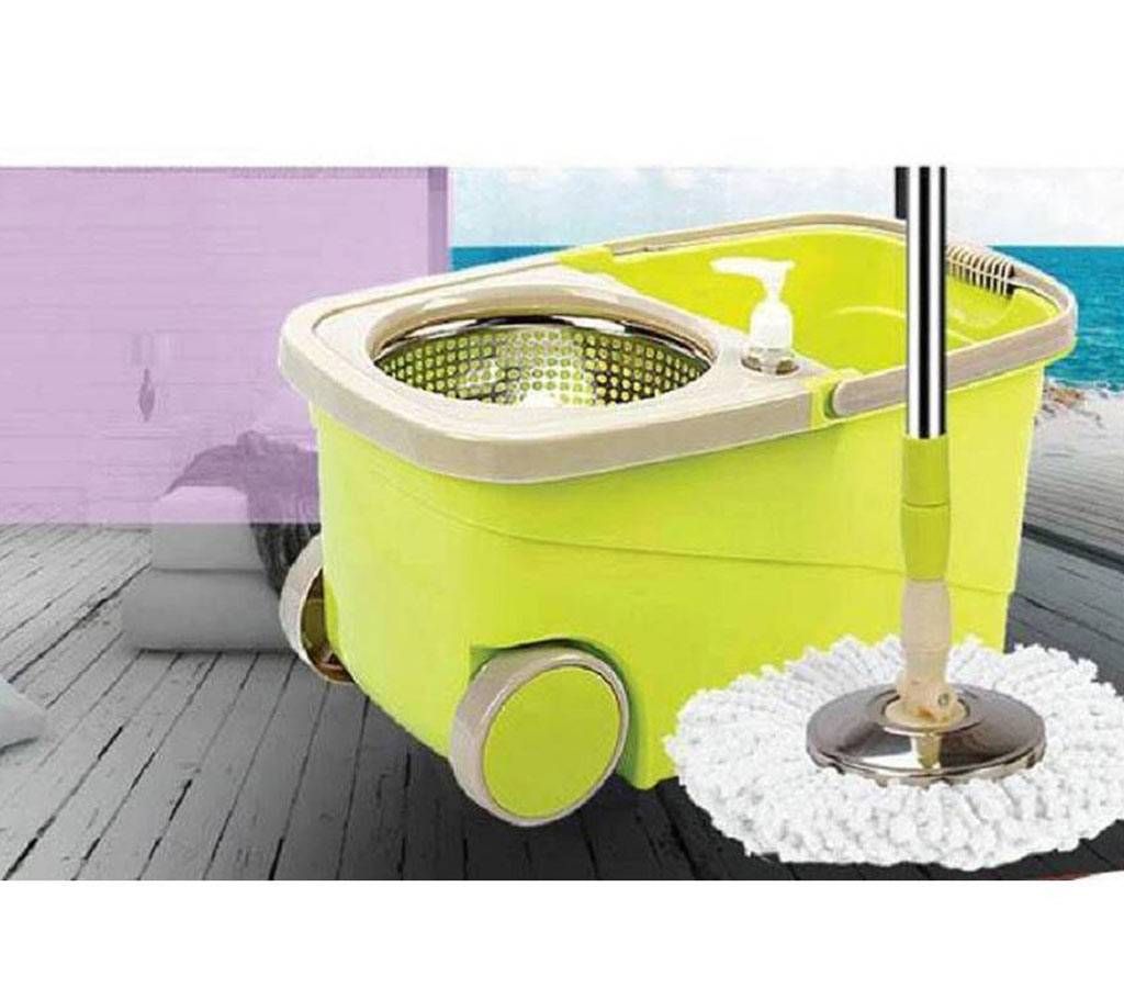 Spin Mop Wheel Bucket with 2 Microfibre Mop Heads