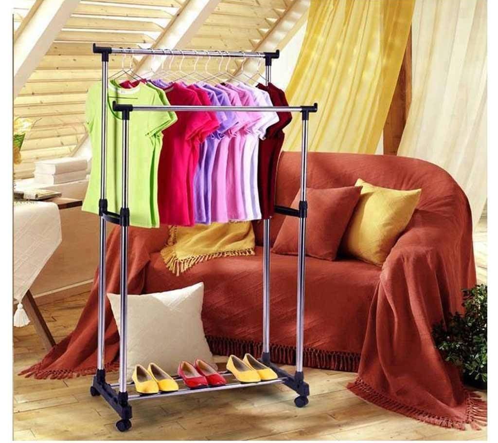 Folding double clothes rack & shoe rack 