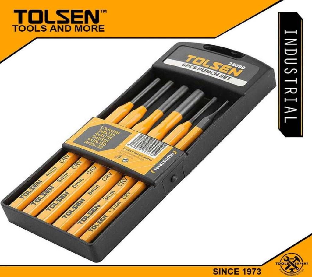 TOLSEN Industrial 6pcs Nail Punch Tool Set with Case (HRC56-62) 25090