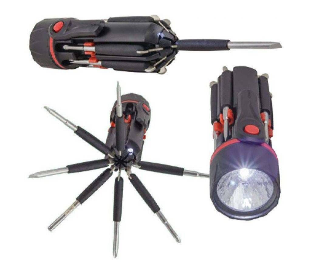 8 In 1 Multi Portable Screwdriver With 6 Led Torch Screw Driver Repair Light Up Multi-functional Integrated Flashlight Set