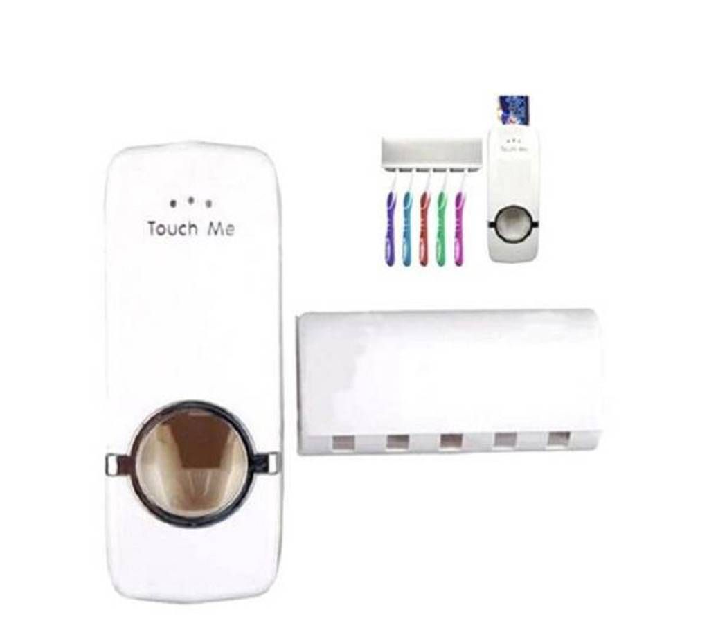 Toothpaste Dispenser & Brush Holder Set - White