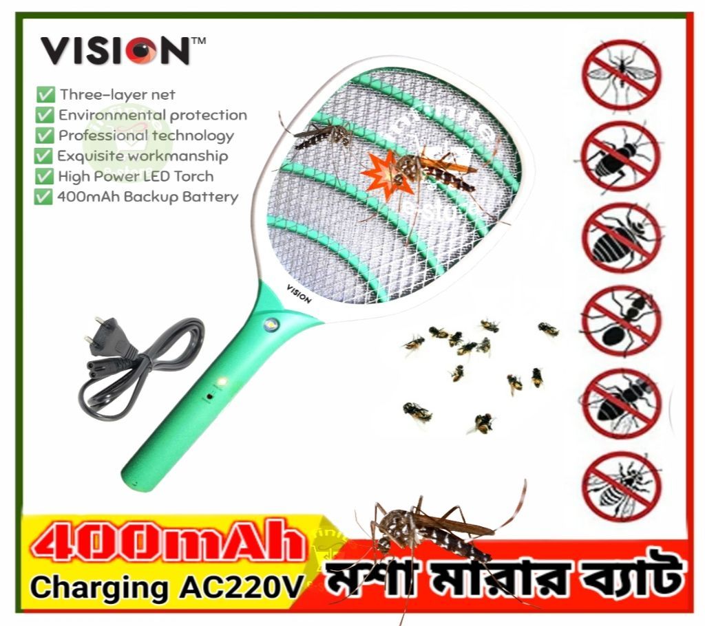 Mosquito Killer Electric Bat Handheld Racket Insect Fly Bug Wasp Swatter Operated Hand Racket
