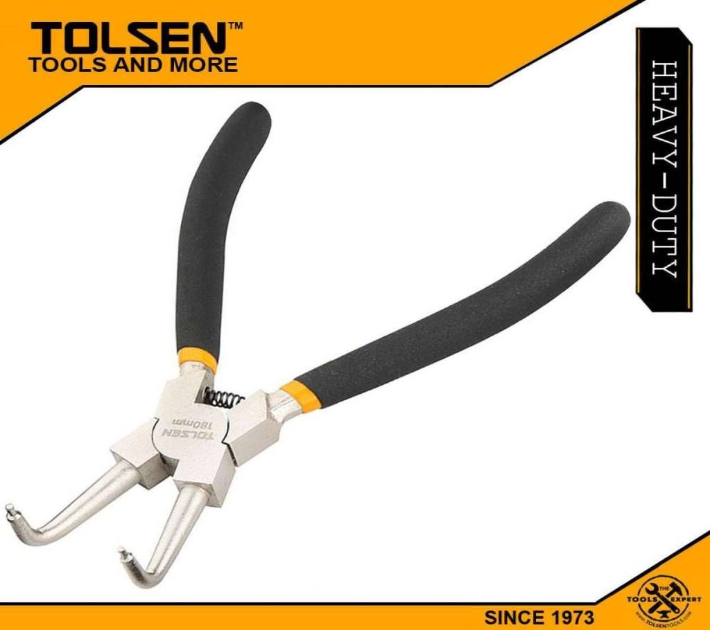 TOLSEN Internal Circlip Pliers, Bent (180mm, 7") Dipped Handle 10082