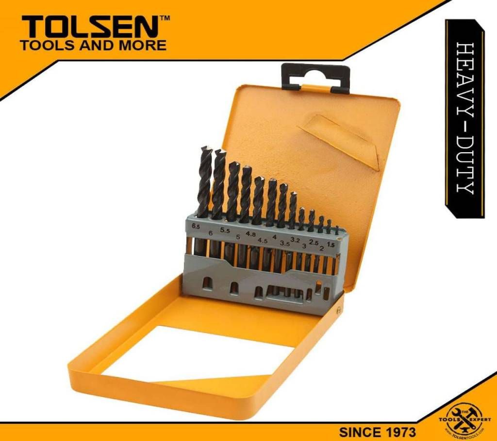 TOLSEN 13pcs HSS Twist Drill Bits Set (1.5-6.5MM) with Hard Case 75080