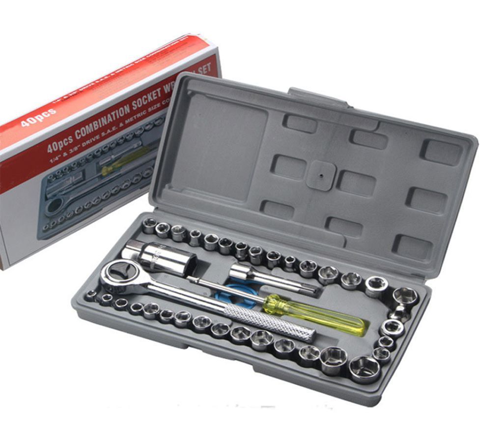 Reset 40 Pcs Combination Socket Wrench Set With Box - Silver