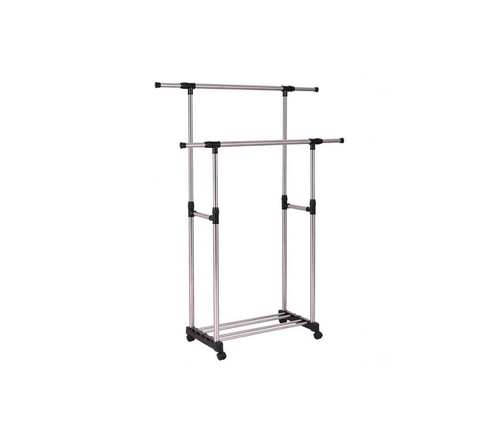 Foldable Double Cloth and Shoe Rack - Silver