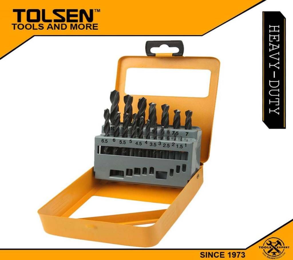 TOLSEN 19pcs HSS High Speed Twist Drill Bits Set (1-10MM) w/ Hard Case 75081