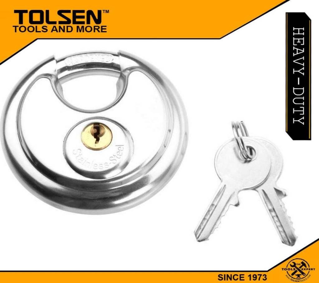 TOLSEN Stainless Steel Disc Padlock with 2Keys (70mm) 55175