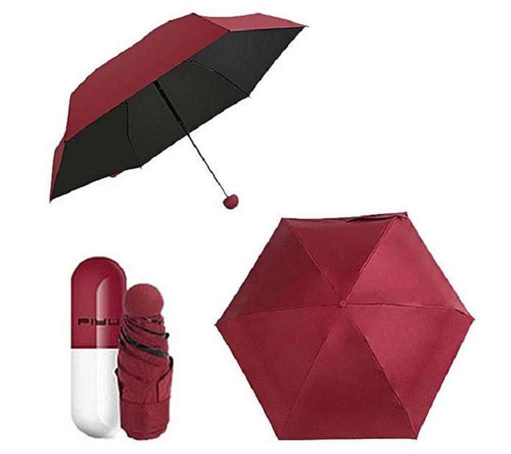 Maroon 7" Mini Folding Umbrella with Cute Capsule