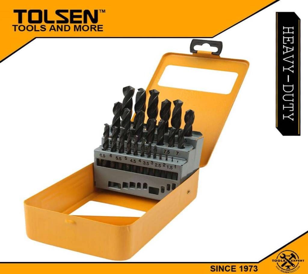 TOLSEN 25pcs HSS High Speed Twist Drill Bits Set (1.5-13MM) w/ Hard Case 75082
