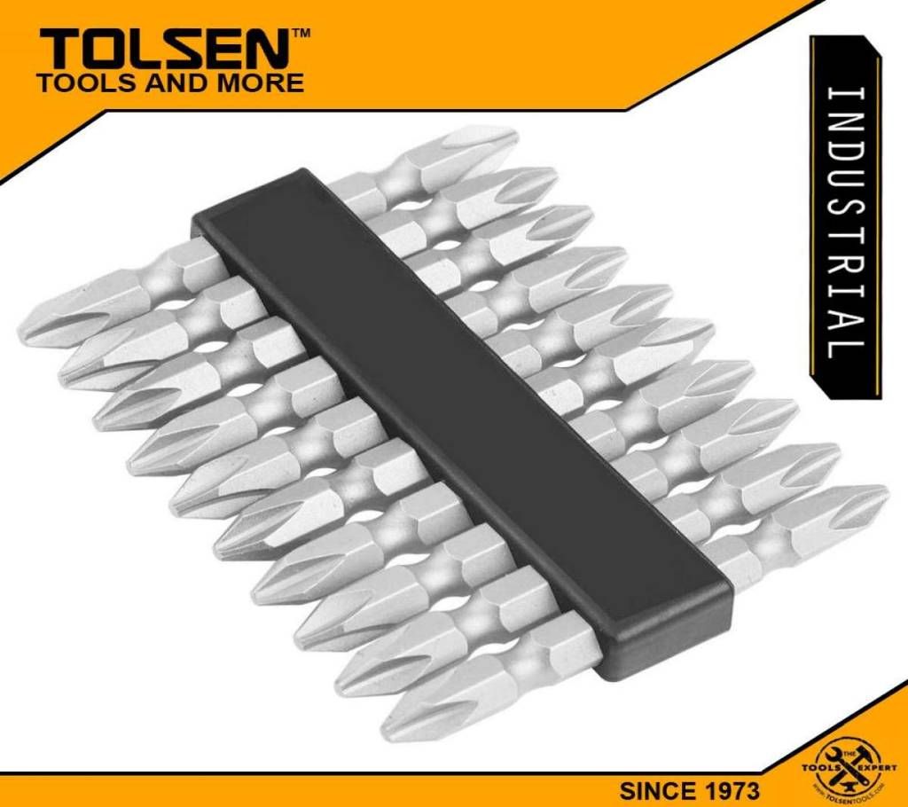 TOLSEN 10pcs Industrial Double End Screwdriver Bits Set (PH2/PH2x65mm) with Magnet 20360