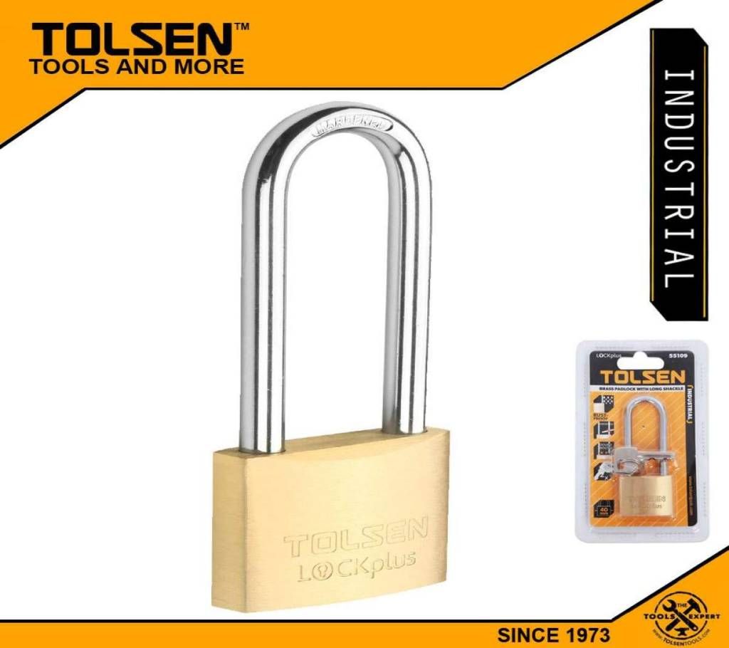 TOLSEN Industrial Long Shackle Brass Padlock Rust Proof with 2/ Keys (40mm 130g) Lock Plus 55109