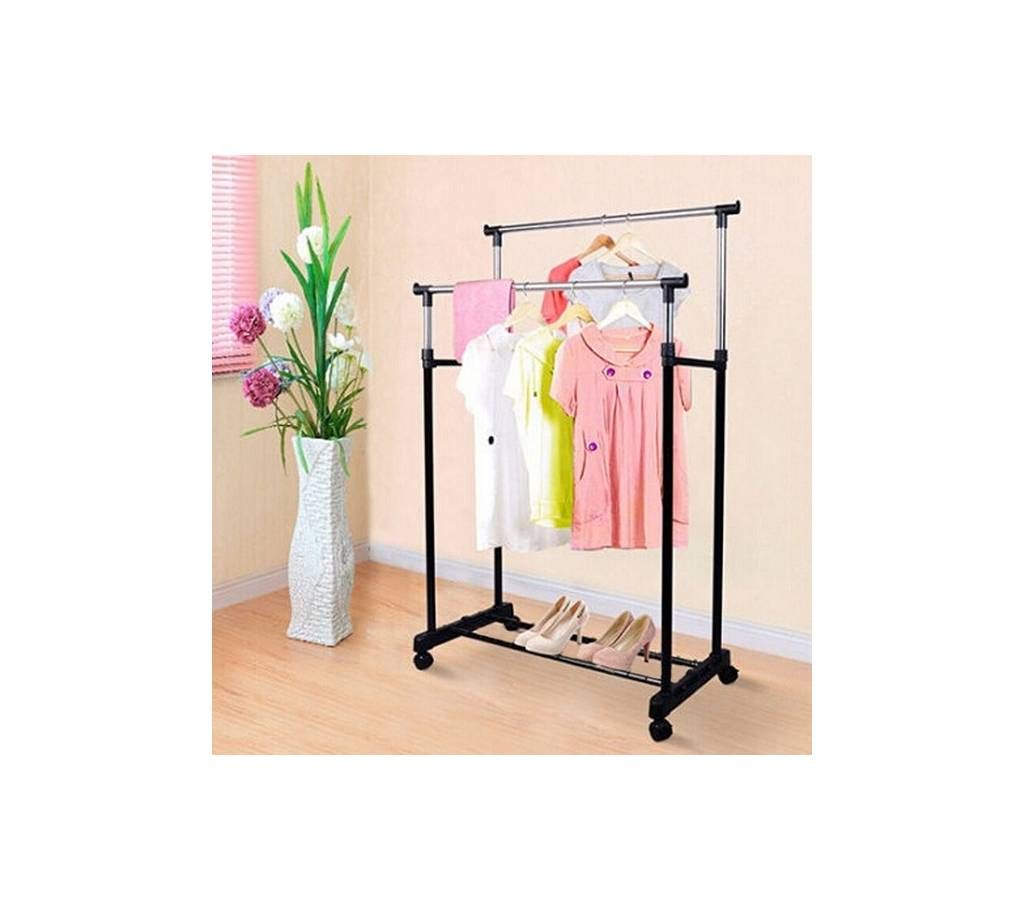 Folding Double Pole Clothes & Shoes Rack 