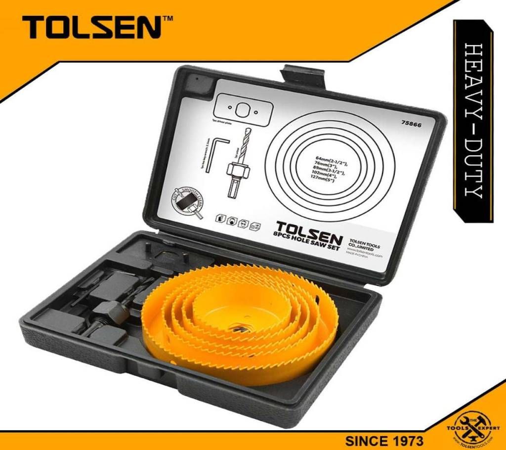 TOLSEN 8pcs Hole Saw Set 64-127mm Wood Plastic Boring Drill Circle Cutter Set 75866