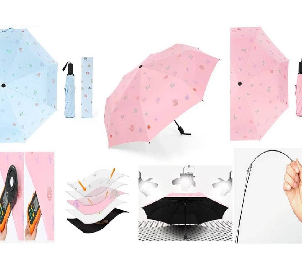 Stylish Sun & Rain Dual Protection Umbrella for Female- Light Blue with Floral Design