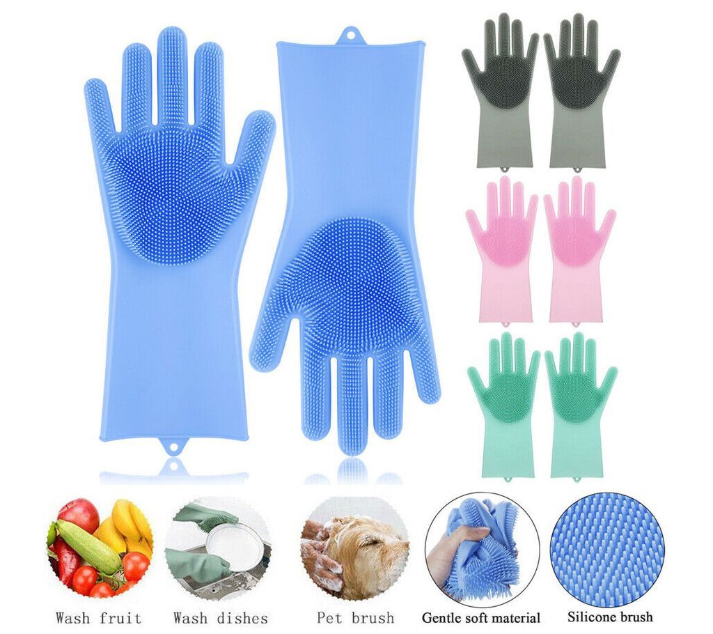 1 Pair Magic Silicone Dish Washing Gloves Scrubber Cleaning Brush Heat Resistant A Grade Quality 100%