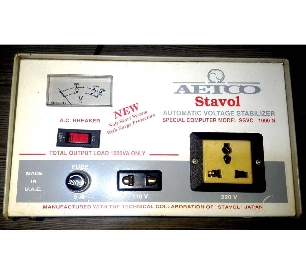 AETCO Stavol Japan Automatic Voltage Stabilizer (AVR) 1000VA/1 KVA Single Phase with Electronic Servo Motor System & Surge Protection from UAE