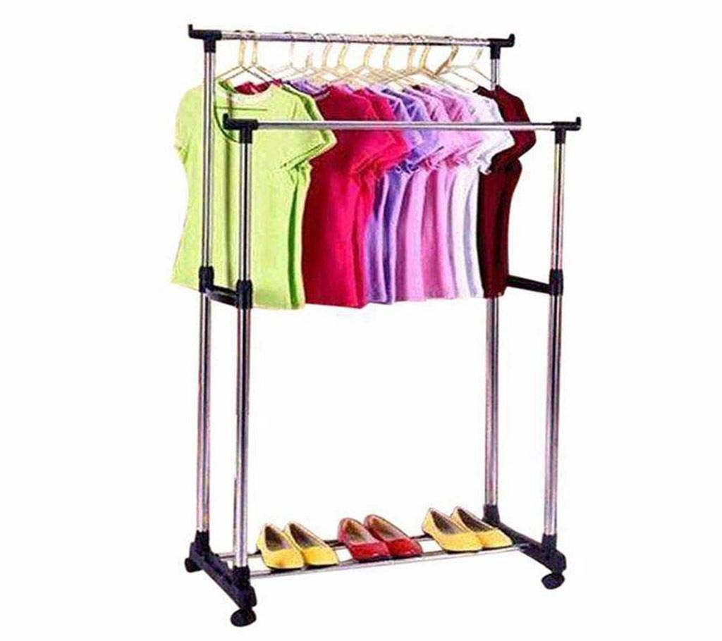Folding Double Clothes Rack and Shoes Rack