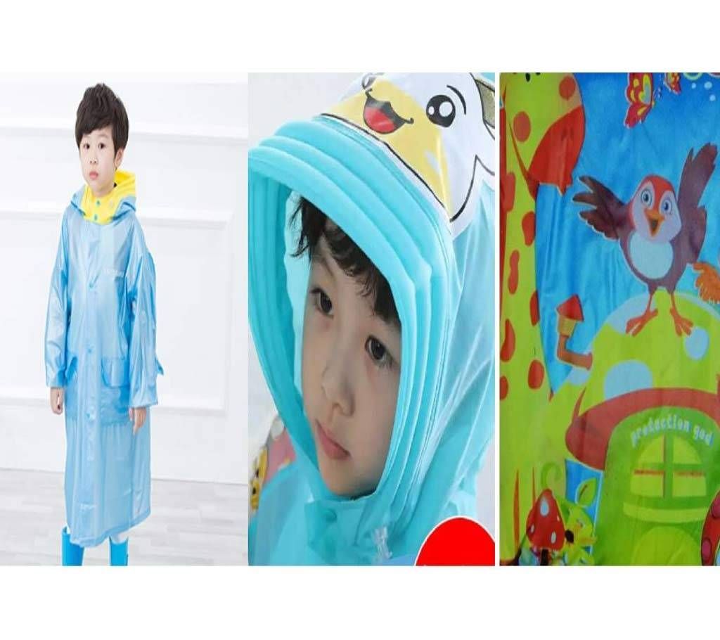 Kids Raincoat with Inflatable Hat and Cartoon Printed Bag Position - Blue 