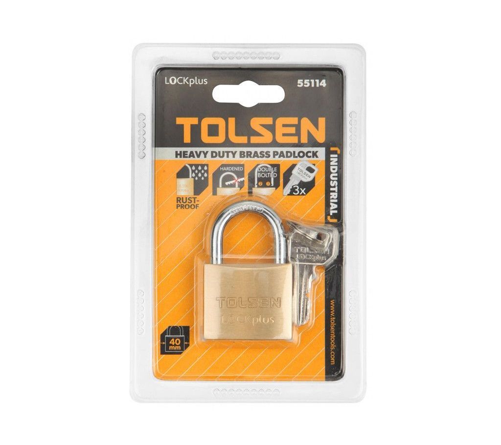 TOLSEN Industrial Grade Brass Padlock Rust Proof w/ 3 Keys (40mm 166g) Lock Plus 55114