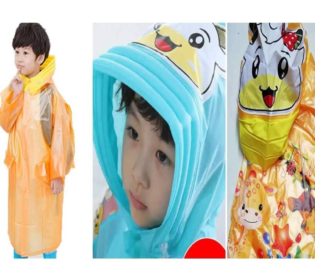 Kids Raincoat with Inflatable Hat and Cartoon Printed Bag Position - Orange