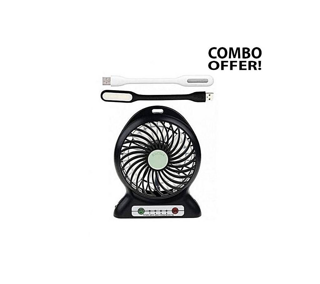Combo Of Rechargeable Mini Fan With 2 Piece USB Light 