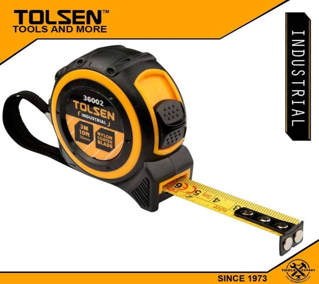 TOLSEN Measuring Tape 3M/10FT with Nylon Coated Blade Industrial TPR Handle 36002