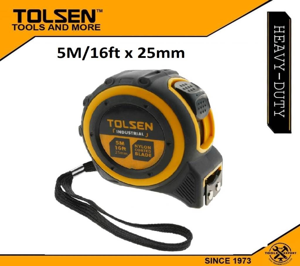 TOLSEN Measuring Tape 5M/16FT with Nylon Coated Blade Industrial TPR Handle 36004