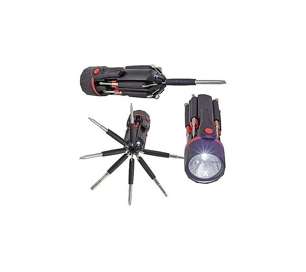 8 In 1 Multi Screwdriver With Torch - Black