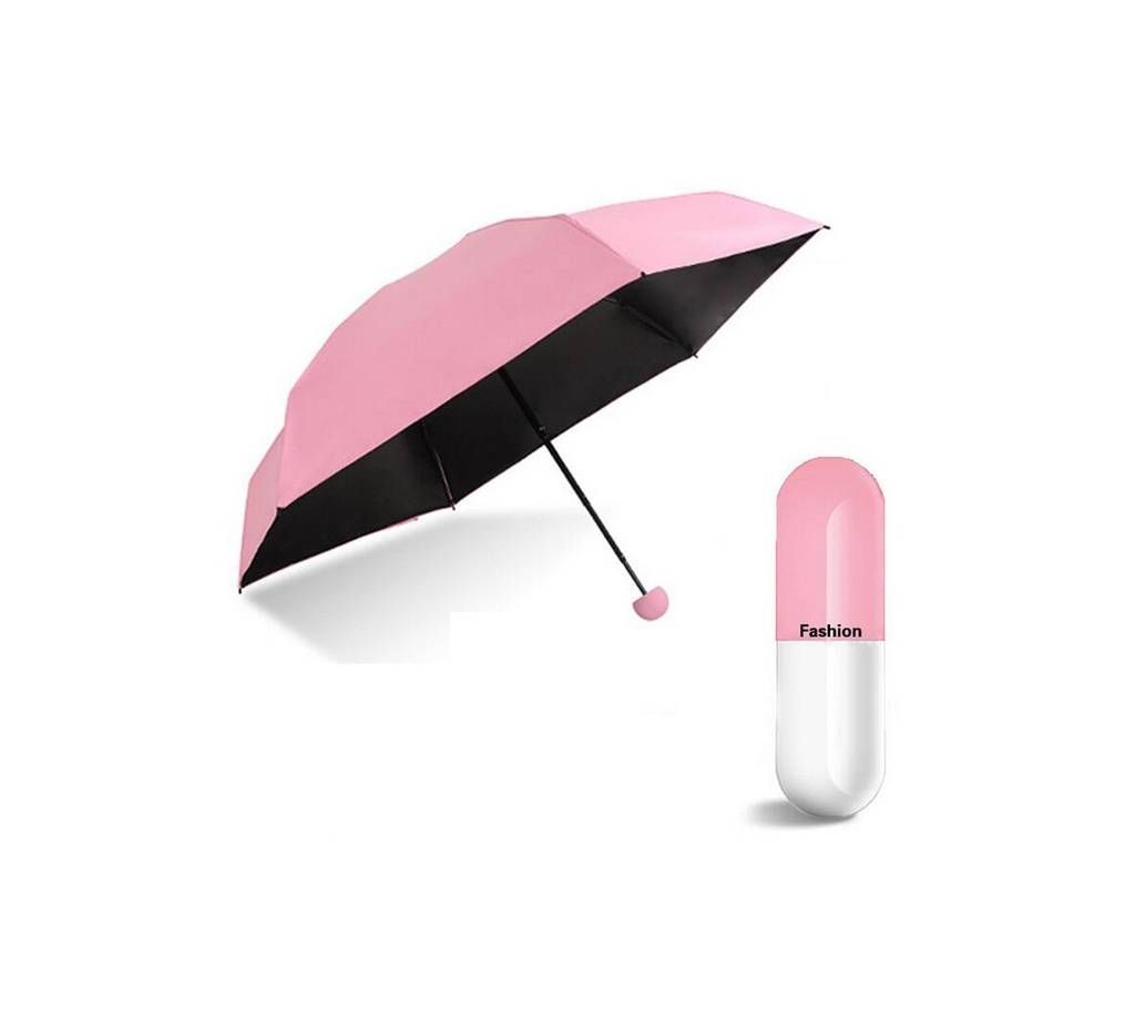 Pink 7" Mini Folding Umbrella w/ Cute Capsule Case