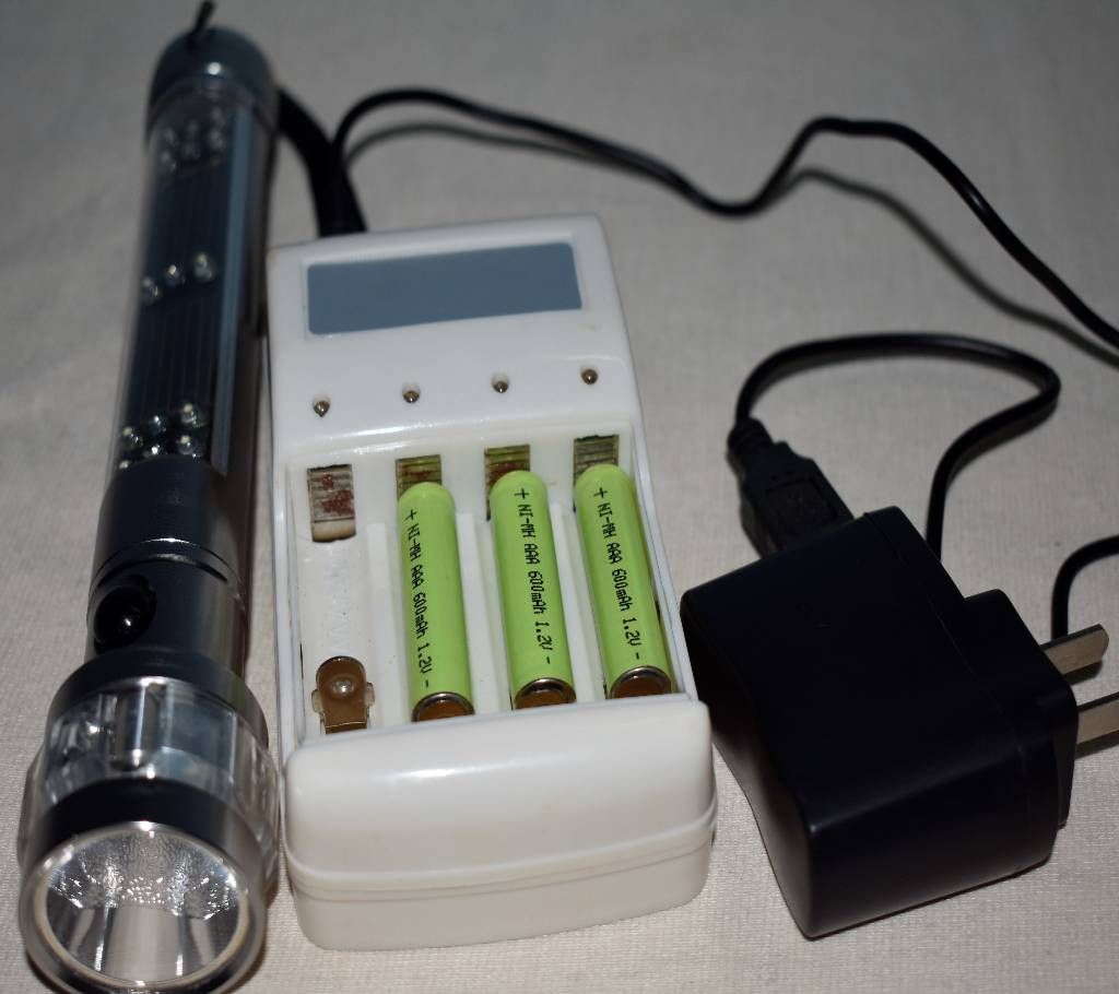 Portable Solar & Electric Line LED Torch Light + Battery Charger
