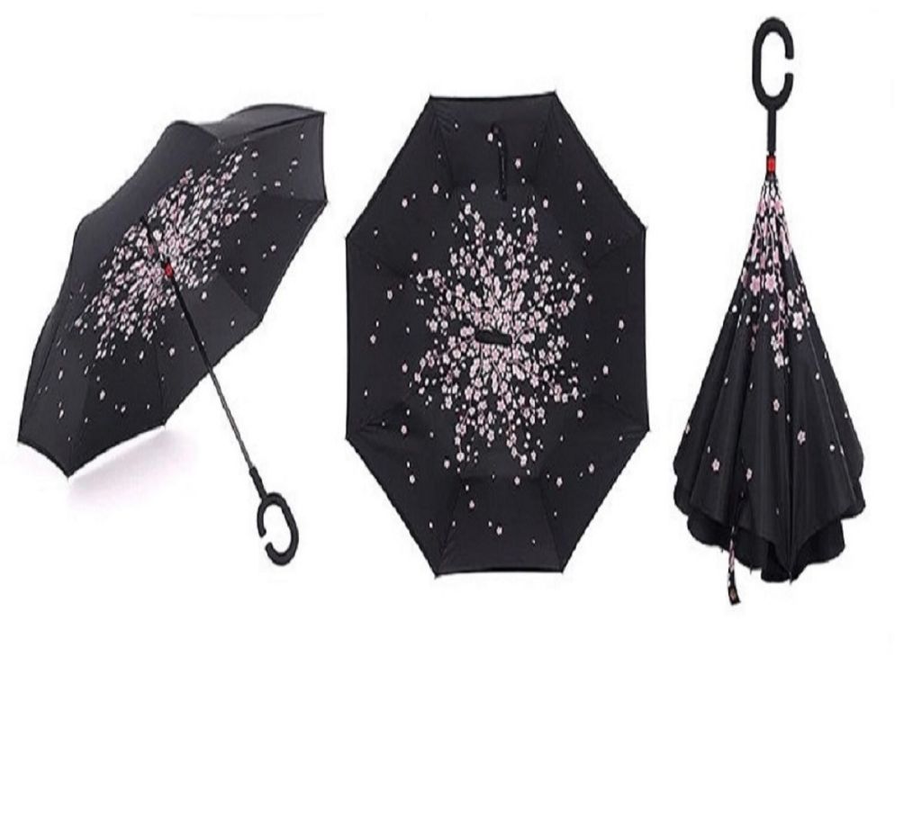 C Handle Umbrella Inverted Folding Reverse Umbrella Double Layer Inverted Windproof Rain Car Umbrellas