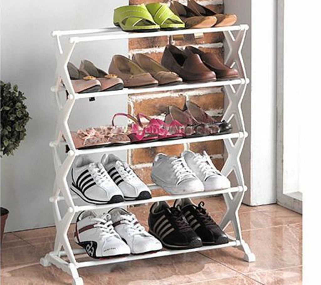 Stainless Steel Folding Portable 5 Layer Shoe Rack Organizer Footwear